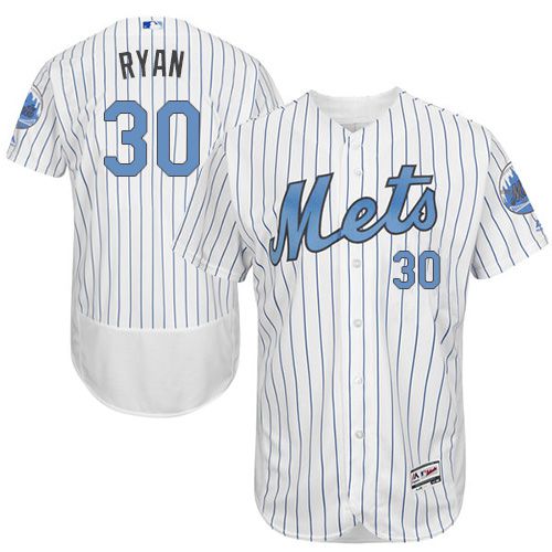 Mets #30 Nolan Ryan White(Blue Strip) Flexbase Authentic Collection Father's Day Stitched MLB Jersey - Click Image to Close